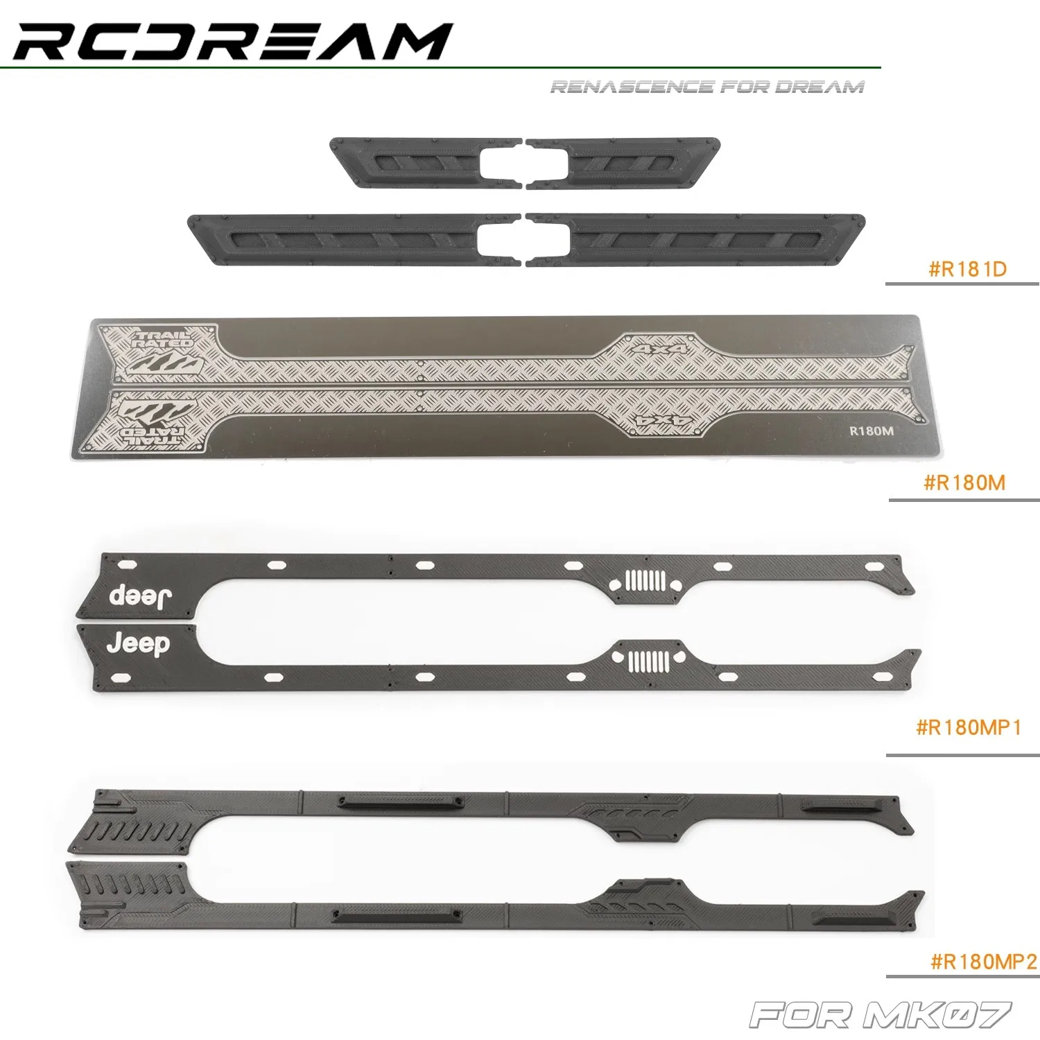 

RCDream 1/7 MK07 JK07 Защитная броня для дверей Боковая юбка Боковая защита окружающей среды Украшение для скейтборда