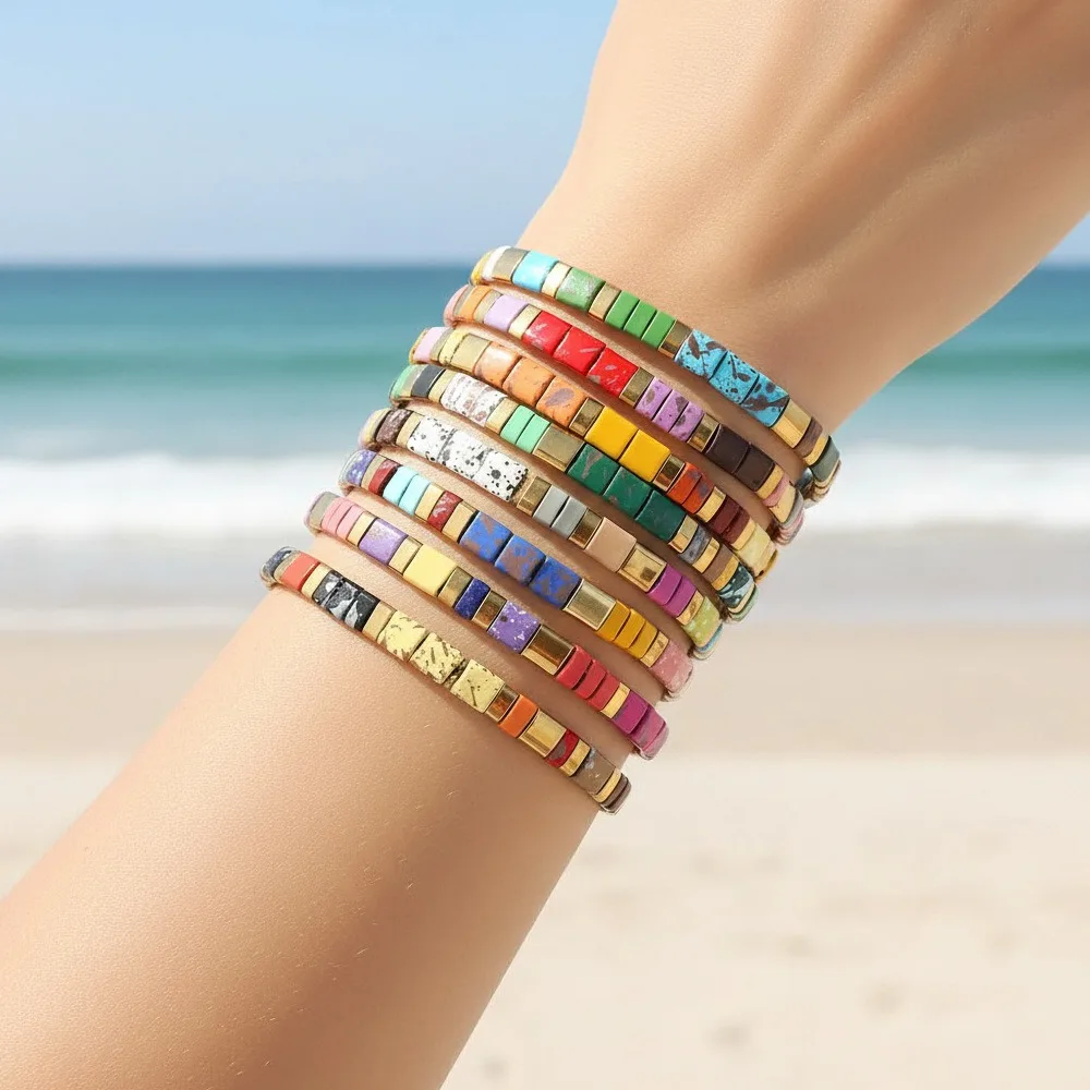 Fashion Colorful Tila Beads Bracelet Beads Geometric Type Elastic Bracelet Stackable Bracelet Jewelry - view 2