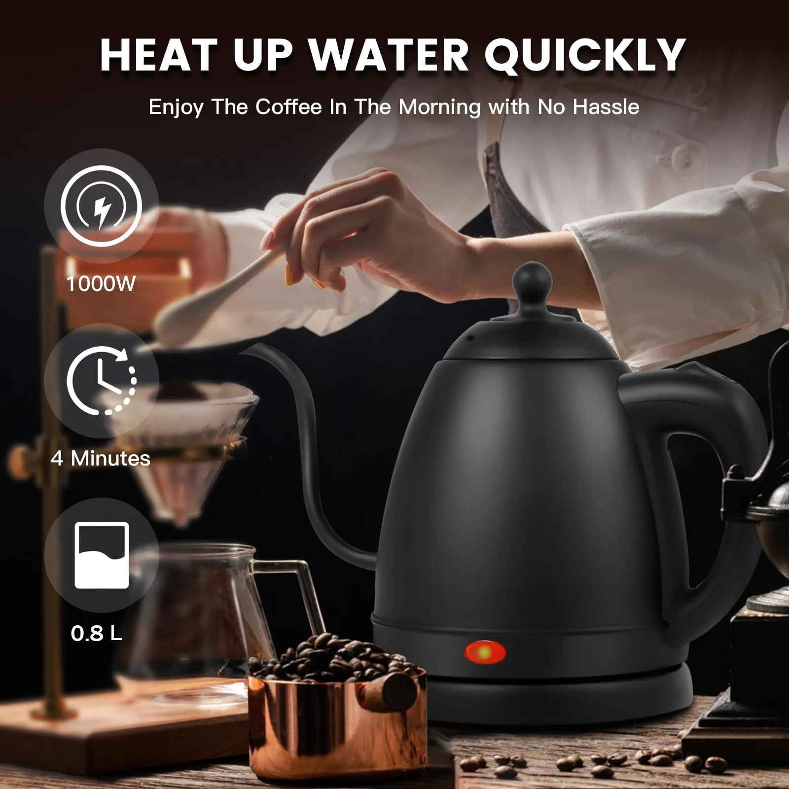 1200ML Electric Kettle 4 Min Quick Boil Water Bottle Automatic Power Off Gooseneck Hand Brew Coffee Pot Home Samovar Teapot 220V