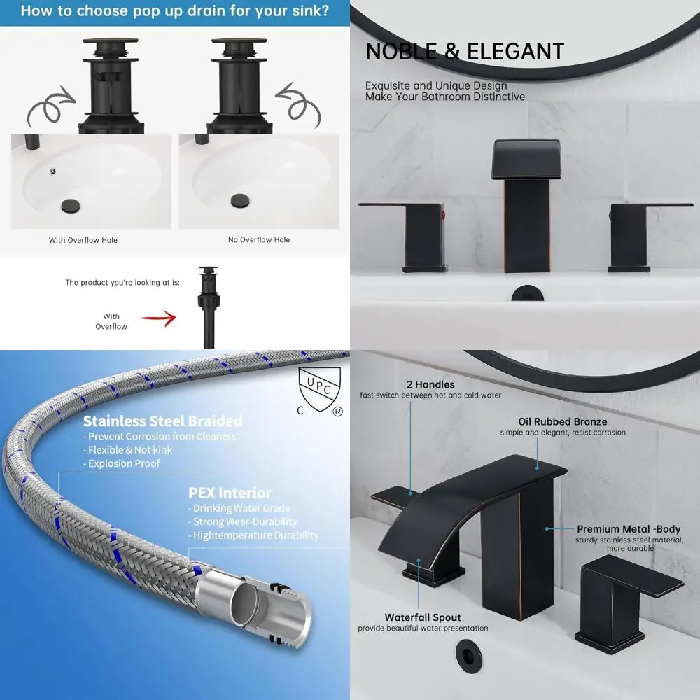 

Oil Rubbed Bronze 8 Widespread Bathroom Sink Faucet with Pop-Up Drain and Stainless Steel Handles