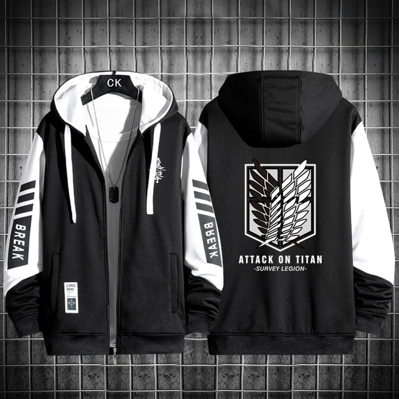進撃の巨人調査兵団パーカージャケットメンズトレンディジッパーフード付きスウェットシャツカジュアルルーズフィットポリエステル繊維