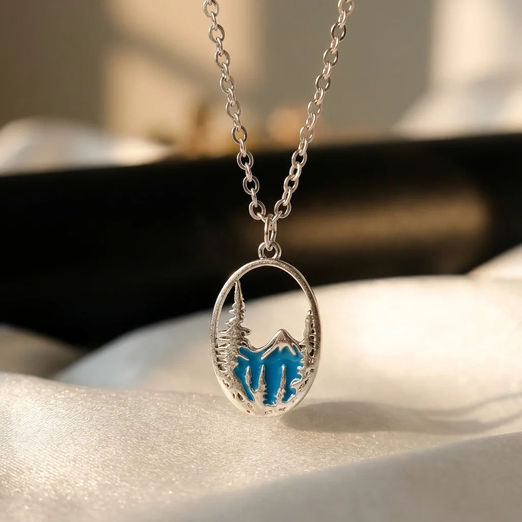 Hiking Mountain Jewelry Blue Enamel Explore Pine Tree Charm Necklace Summer Outdoor Hiking Challenge Gifts Wanderlust Gifts