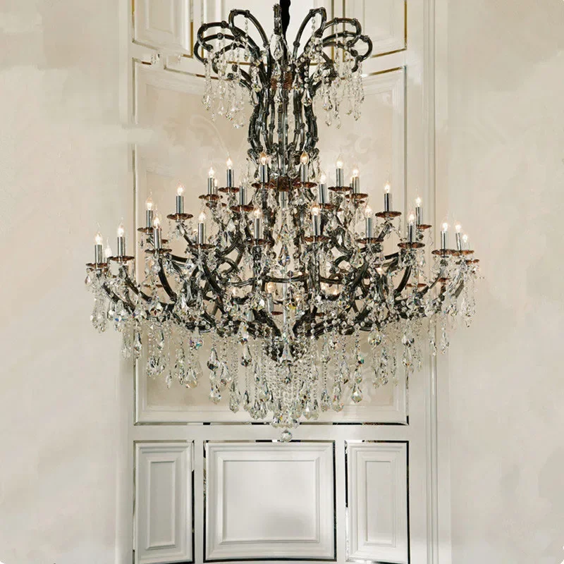 European Style Black Multi Layer Water Chandelier Crystal Candle Light for Villa Duplex Living Room Hotel Engineering