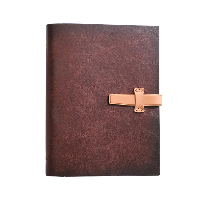 Genuine Leather A5 6-Hole Business Notebook with 200 Pages 80gsm Refillable Journal, Split Leather Cover with Card Slots, Pen