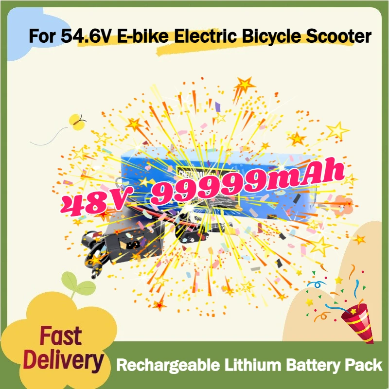 

For 54.6V E-bike Electric Bicycle Scooter with BMS+ Charger High-Performance 99999mAh 1000W 13S3P XT60 48V Lithium Battery Pack