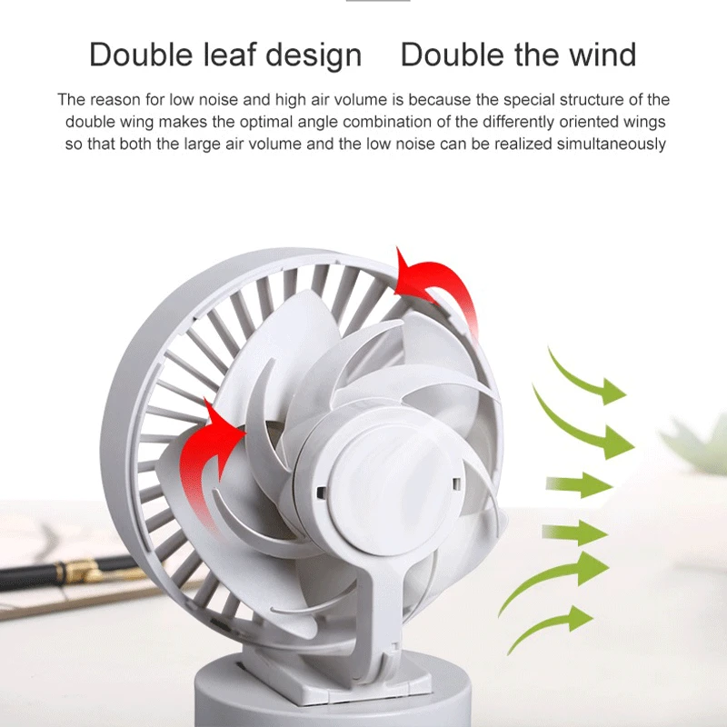 Ventilador silencioso de dos aspas para escritorio, miniventilador USB portátil con Base de refrigeración para habitación, bonito