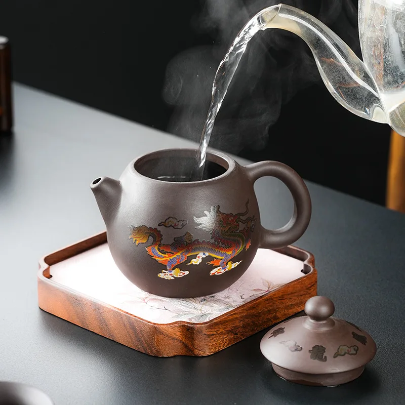 Purple Sand Tea Set Dragon Phoenix Magpie Color Changing Gift Box