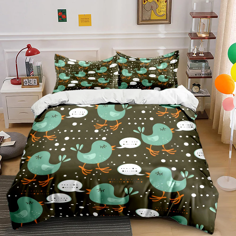 

Cartoon Birds and Speech Bubble Pattern Bedding Set 1 Duvet Cover 2 Pillowcases for Adult and Children Luxury Gift Full Size