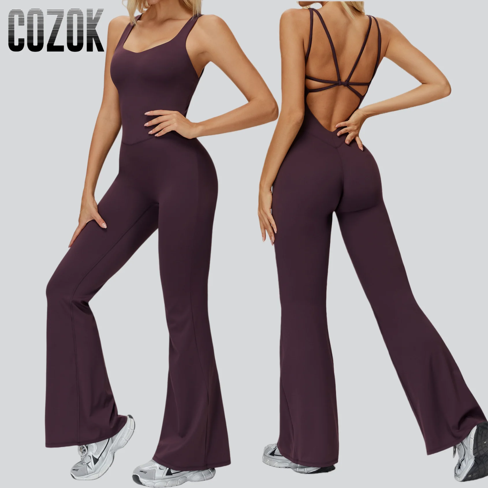 

Цельный красивый расклешенный комбинезон для женщин, спортивный комбинезон для йоги, спортивная одежда с широкими штанинами, боди для бега, фитнеса, спортивная одежда