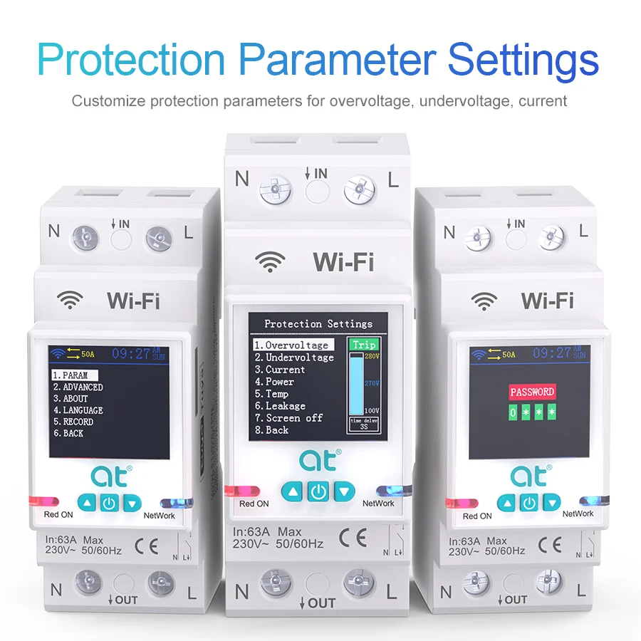 Tuya WiFi intelligent circuit breaker timer LCD display remote control switch power statistics 1P 63A overvoltage protection