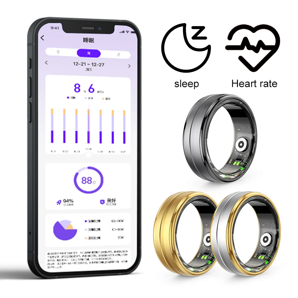 2024 R06 Smart Ring Men Women Heart Rate Blood Oxygen Sleep Health Monitor Sport Activity Fitness Tracker Ring for IOS Android