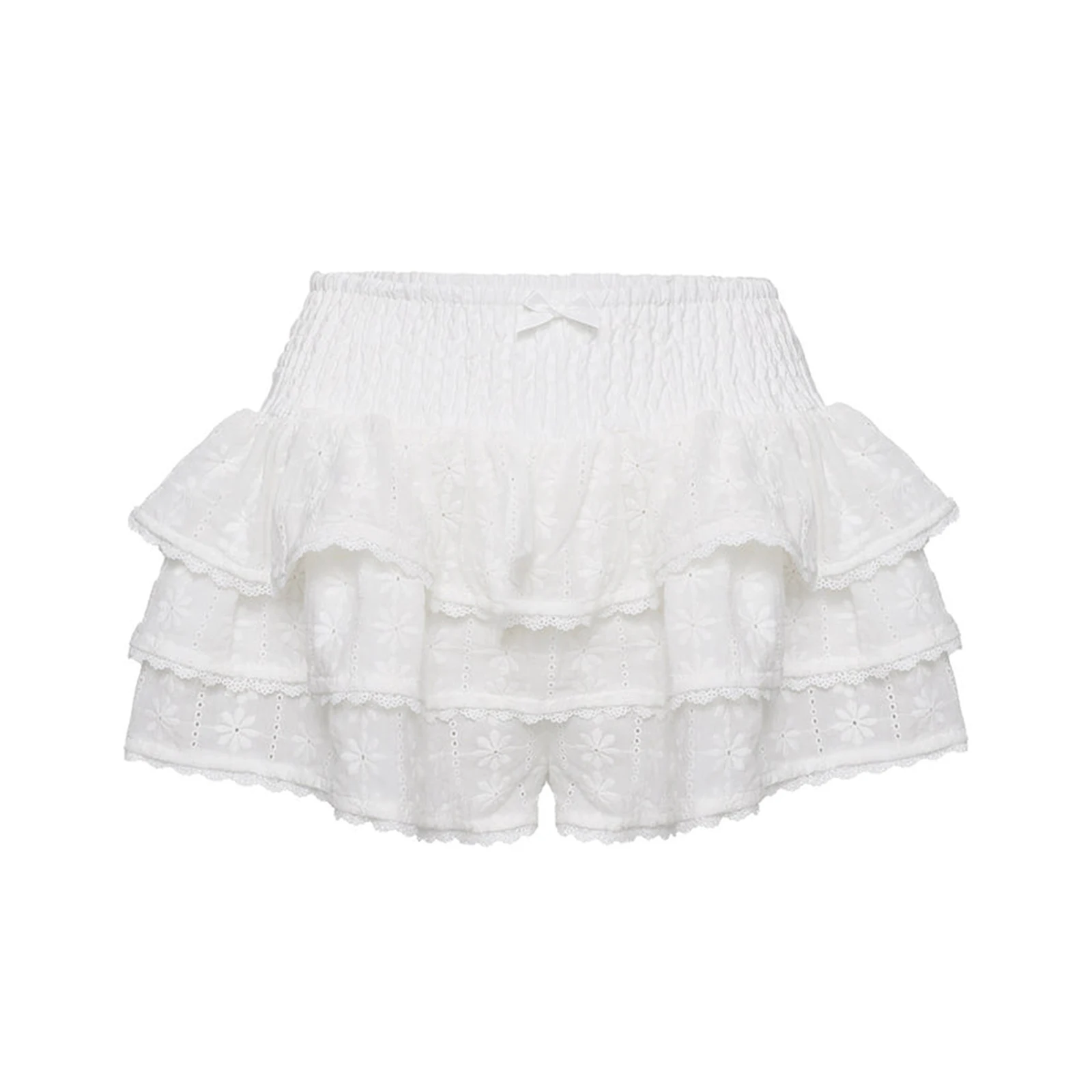 Plissado mini saias femininas, cintura alta floral shirred, em camadas babado bainha shorts, saia curta plissada