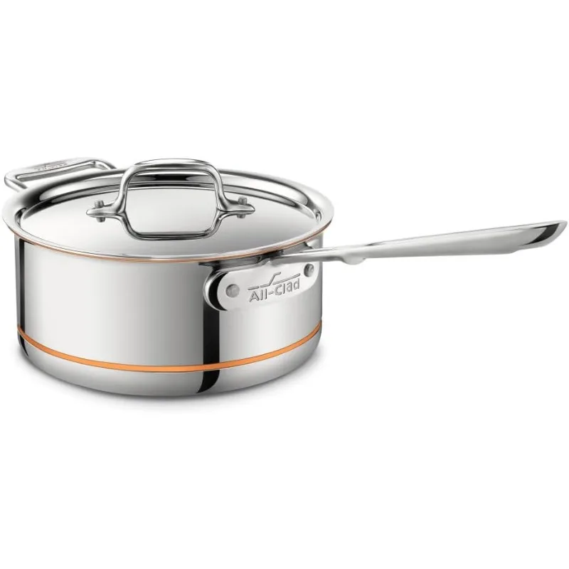 Sartén para salsa de acero inoxidable de 5 capas con núcleo de cobre, horno de inducción de 3 cuartos, ollas y sartenes seguras para asar 600F, utensilios de cocina plateados