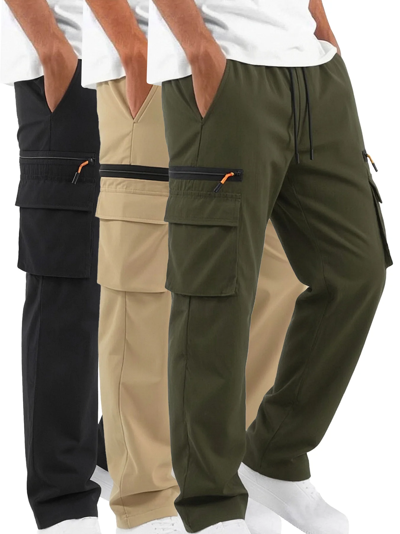 3-piece men's multi pocket work pants, spring and autumn casual sports pants, suitable for mountaineering, outdoor hiking, and travel