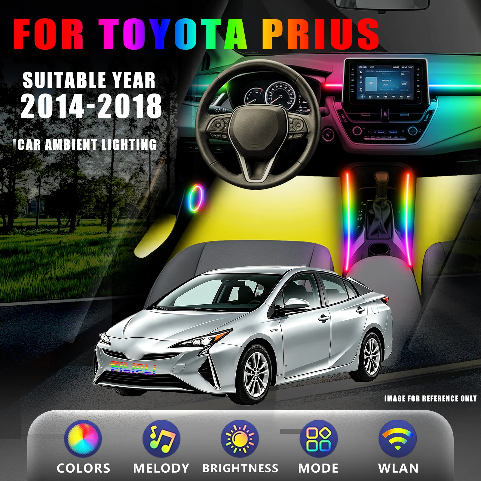 FOR TOYOTA Prius 2014-2018 YEAR DREAM COLOR 18 Lights car ambient light kit full cabin linked breathing gradient turn signal sync streamer acceleration smart brighten embedded light guide upgrade kit