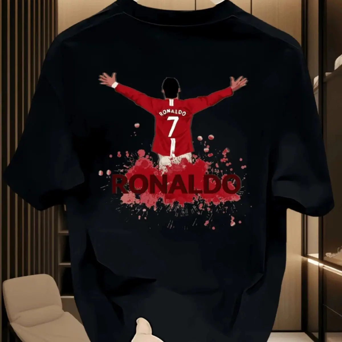 تي شيرت كريستيانو رونالدو لكرة القدم للجنسين من القطن برقبة دائرية وأكمام قصيرة لرابطي كرة القدم الأمريكية الرائعة #1
