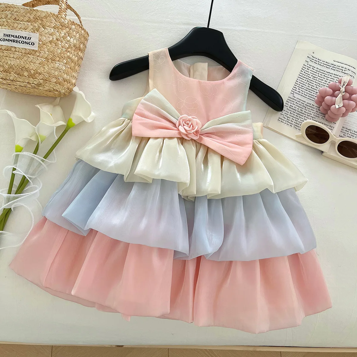 

2025 New Girl Princess Dress Summer Sleeveless Flower Fashion Children's Girl Layered Dress Kids Clothing