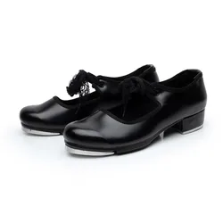 Professional Cheap Kids Girls Red Black PU Leather Tap Dance Shoes