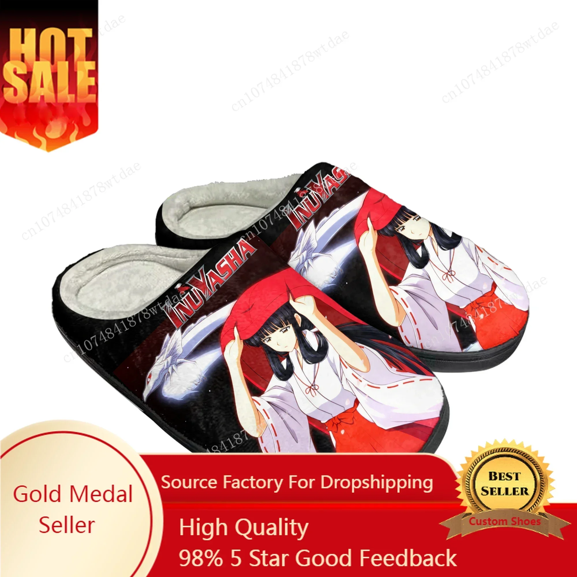 Kikyo Home Cotton Slippers Mens Womens Inuyasha Plush Bedroom Casual Keep Warm Shoes Anime Manga Custom Thermal Indoor Slipper