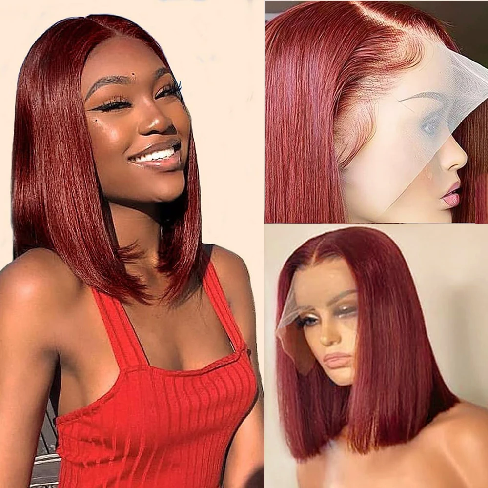 

Reddish Brown Bob Wigs Human Hair 13x4 Lace Front Short Bob Wig Pre Plucked 180% Density Red Straight Bob Wig