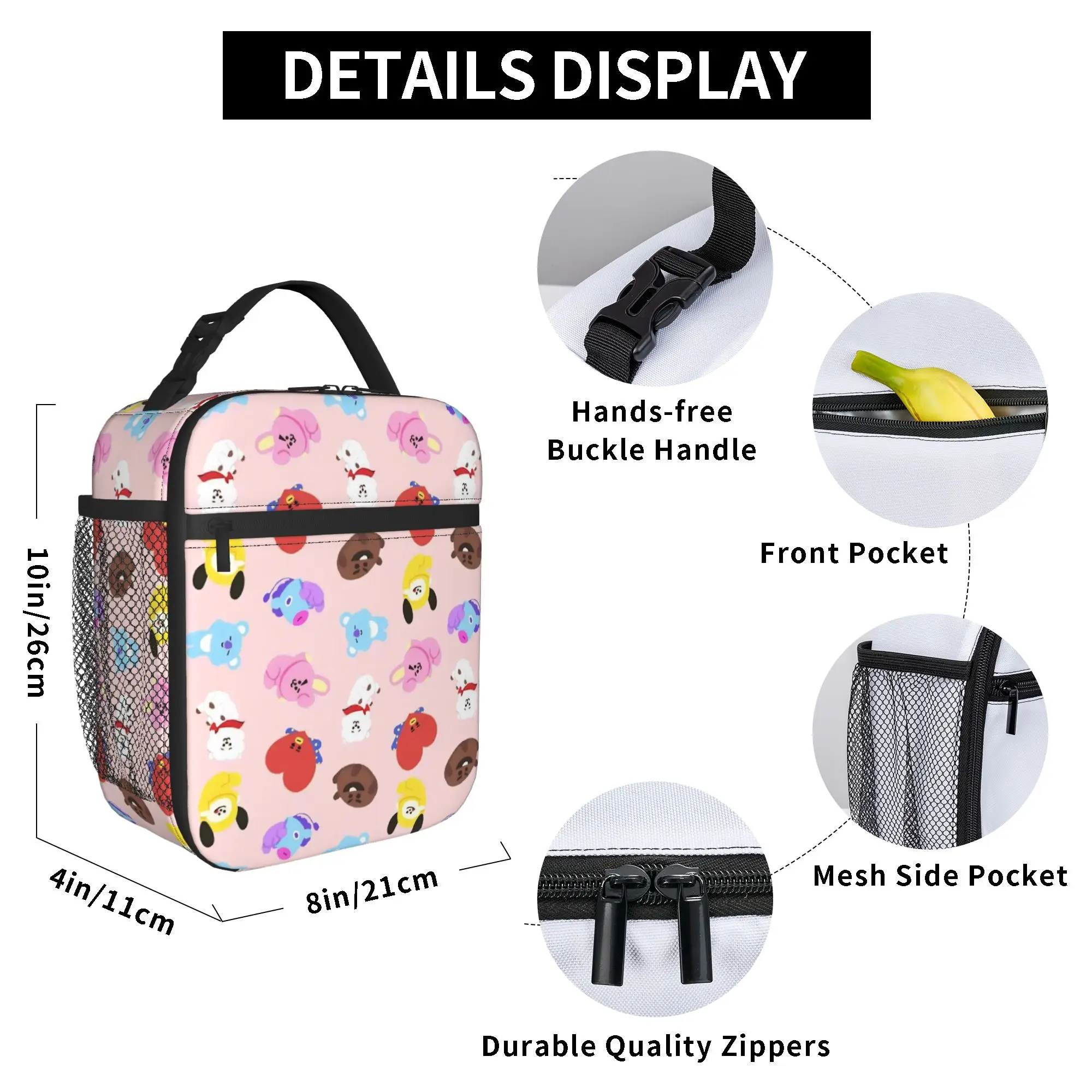Cartoon-Musikband-Lunchtasche, lustige Reise-Lunchbox, bedruckt, tragbare Thermo-Lunchtaschen – Detail 6