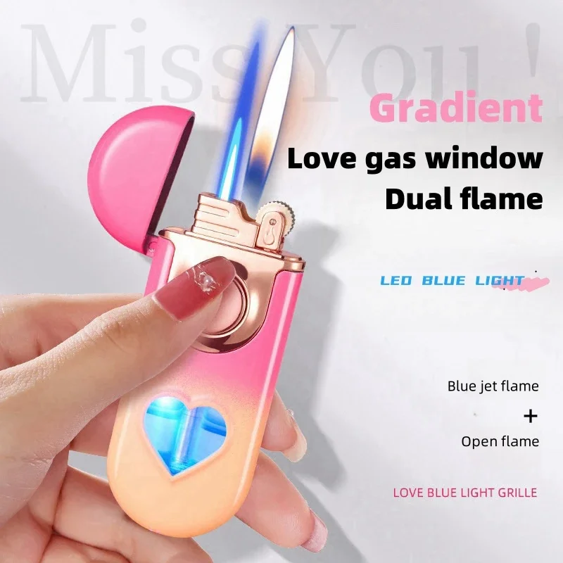 

Creative and Personalized Metal Love Window Double Flame Lighter with Direct Fire and Double Fire Switching Inflatable Lighter