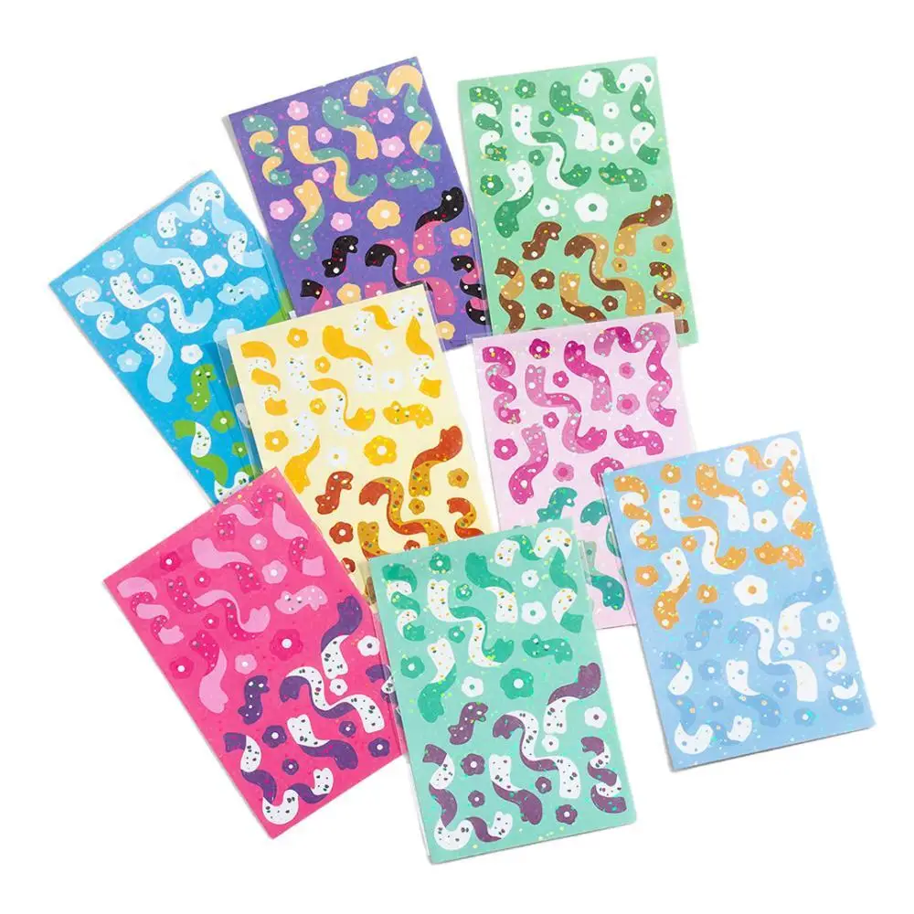 8pcs Korean Cute Ribbon Sticker Pack - Kawaii Glittery Hologram Confetti Stickers For KPOP Toploader Deco, Scrapbooking & More