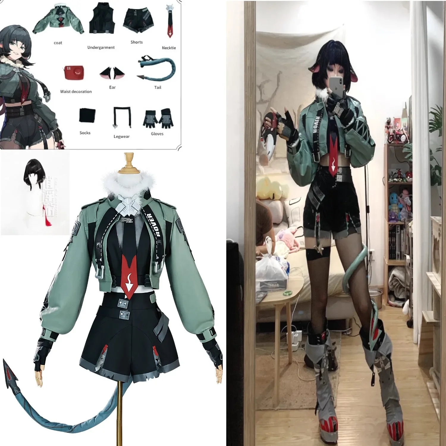 

Zenless Zone Zero Jane Doe Cosplay Costume Cos Wig Set with Tail Anime Game Party Uniform Hallowen Play Role Clothes Clothing