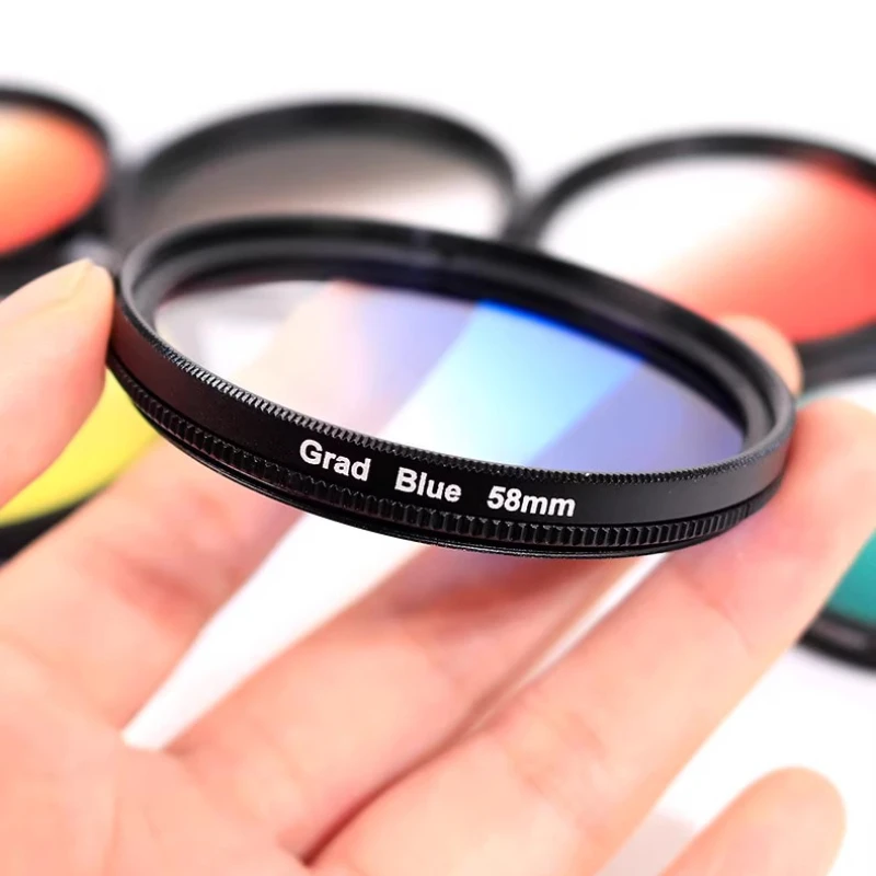 Adjustable Full Color Filter Gradient Filter Red/Orange/Yellow/Blue/Purple/Gray for Landscape Black White Photography DSLR