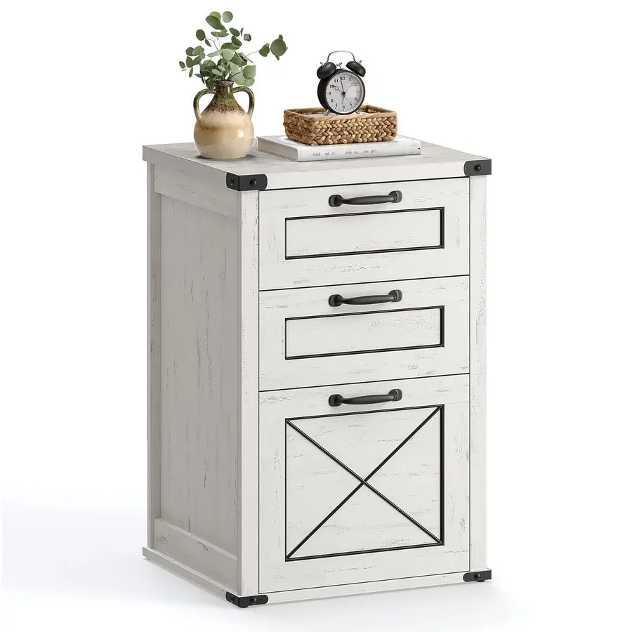 

File Cabinet, Filing Cabinet with 3 Drawers, Printer Stand, Fit A4, Letter Size, Hanging File Folders, Modern Farmhouse Style,