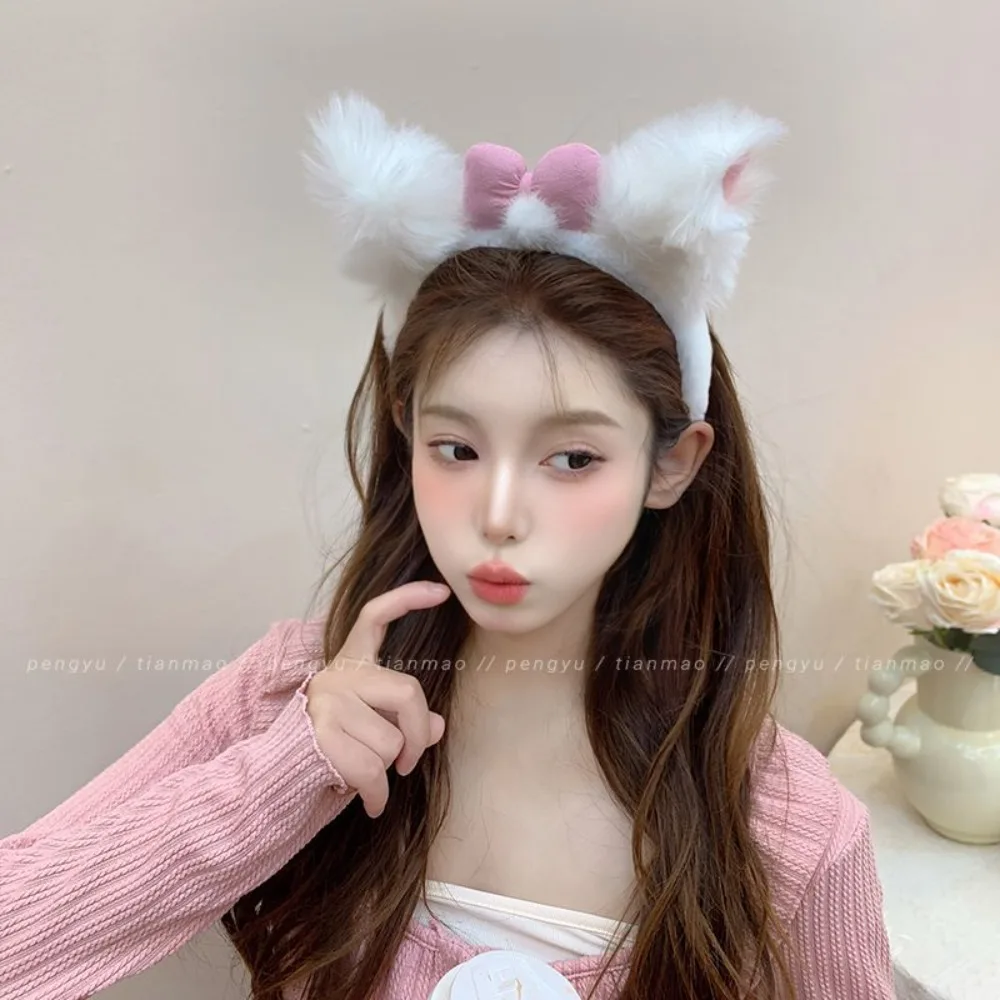 2026 Luxury Lolita Plush Bunny Ears Panda Headband with Bowknot Cute Face Wash Hair Hoop for Women Elegant Headdress