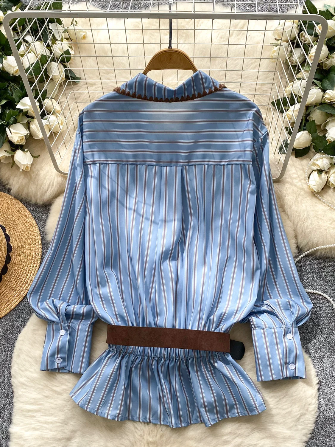 

Ретро Briti Sle в полоску, свободный крой, женский дизайн с отложным воротником, Sensation Ele Faionable Top, модный