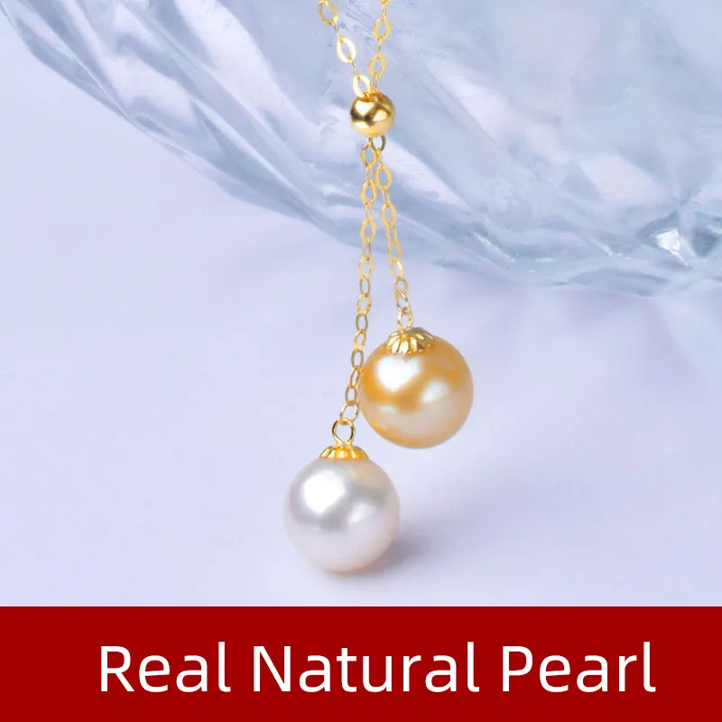 

NYMPH настоящий 18-каратный золотой кулон из натурального пресноводного жемчуга, ювелирное ожерелье, цепочка из чистого AU750 для женщин, двойной круглый бренд X552