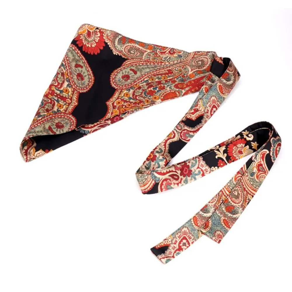 Sabuk Syal Segitiga Gaya Etnik Bohemian Ikat Pinggang Kain Cummerbund Indah Bunga untuk Mantel Jeans Gaun Rok Pakaian