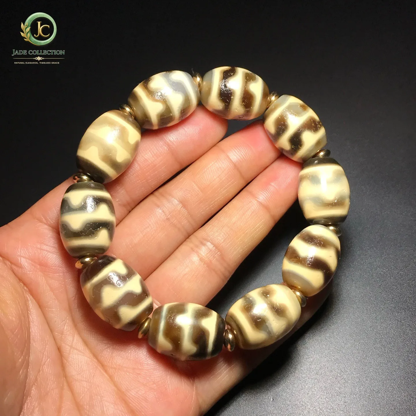 Tibetan Old Agate dZi Tiger Teeth Beads Amulet Bracelet J0413