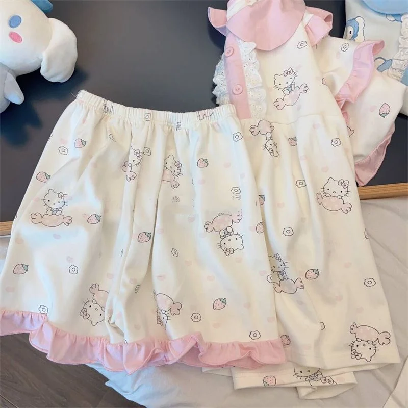 Pajamas for Women Hello Kitty New Summer Short-Sleeved Shorts for Students To Wear Outside Comfortable Home Clothes Set Sweet view 4