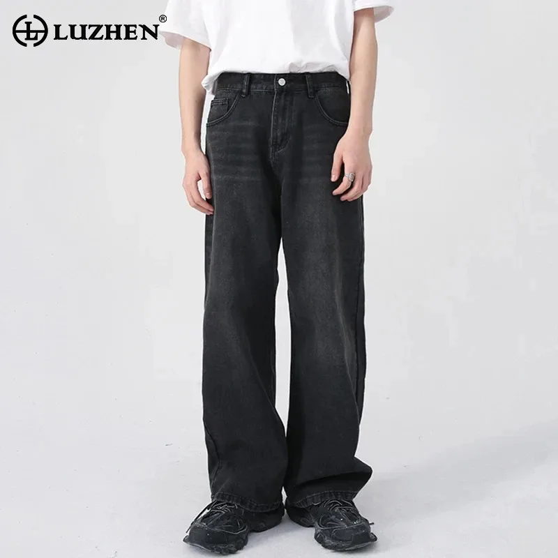 

LUZHEN Straight Pants Men's Wide Leg Jeans Fashion Elegant 2024 Autumn Vintage Male Trousers Fashion Washed Niche Design LZ5375