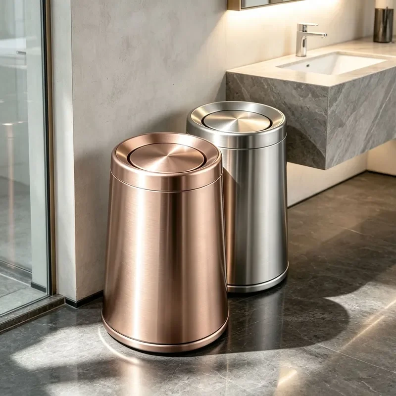 Stainless Steel Cone Trash Can with Swing Lid for Hotel Bathroom Living Room Modern Waste Bin