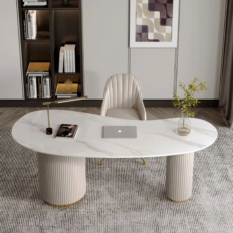 

*Luxury Home Furniture Office Table Modern Computer Writing Salon Reception Desk Marble Top White Work Table