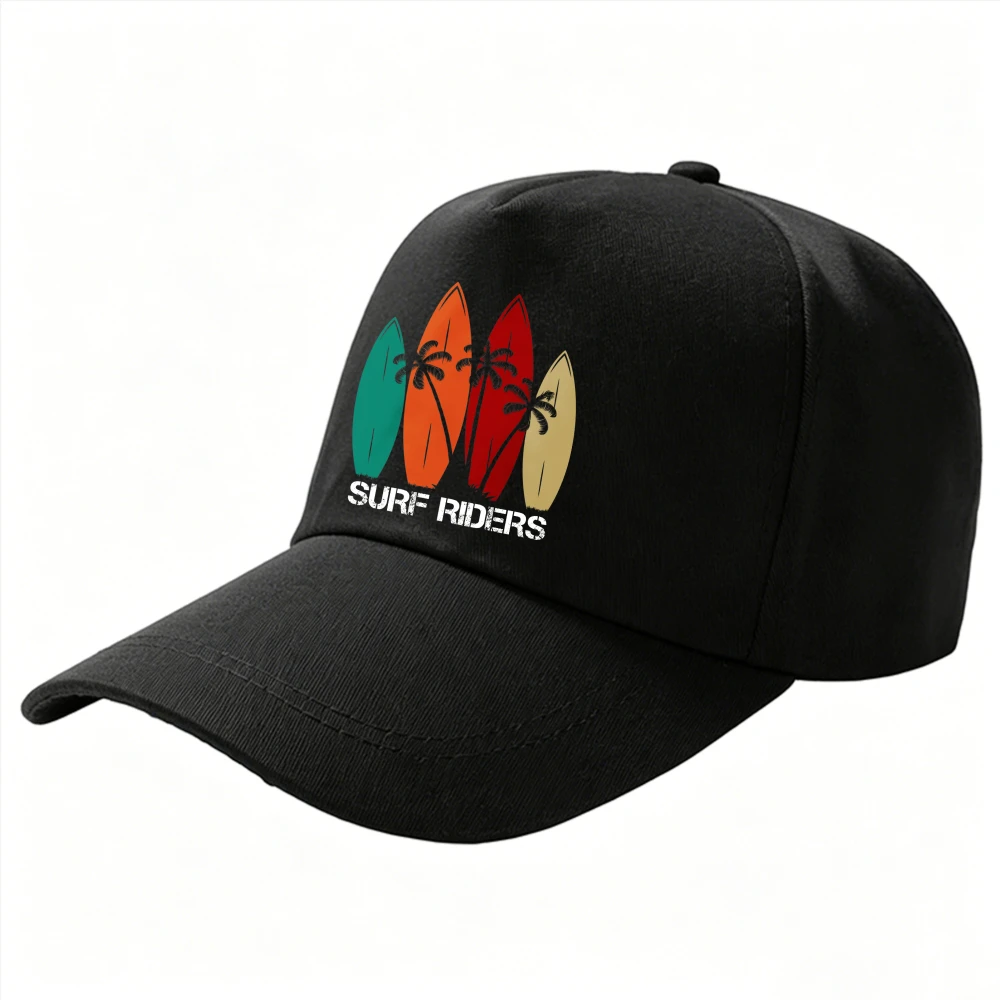 Surf Riders Retro Colorful Surfboard Palm Tree Graphic Dad Hat Vintage Surfer Beach Summer Casual Cotton Adjustable Baseball Cap