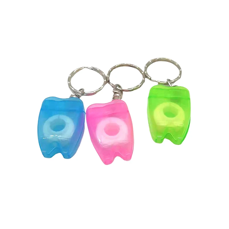 Caixa em forma de dente plana, Portable Dental Floss Keychain, Dental Gaps Cleaning, Oral Care, 10m Roll, 1Pc