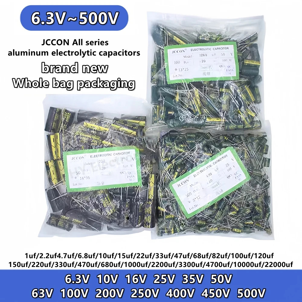 Whole bag 6.3v10v16v25v35v 50v JCCON Aluminum Capacitor4.7 10 100UF 220 330 470UF 1000UF 1500 2200UF 3300 High Frequency Low ESR