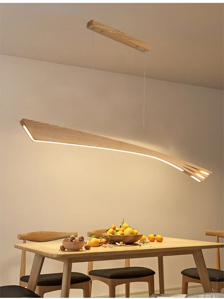 

Nordic restaurant LED pendant light new minimalist walnut solid wood office bar counter tea room straight strip light
