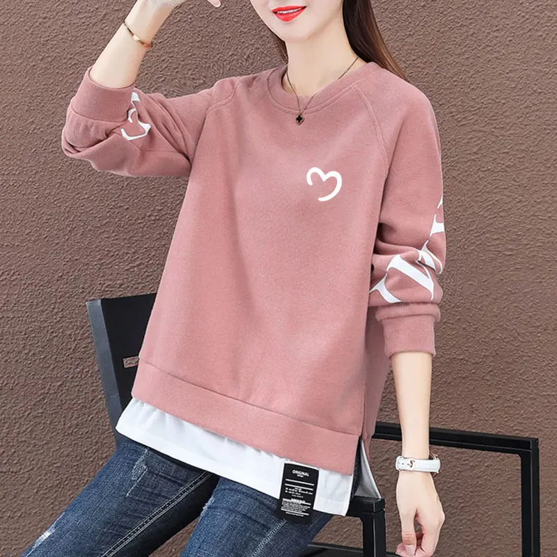 Felpa con Cappuccio Oversize da Donna, Maniche Lunghe, Collo Tondo, Snellente, Anti-Età, Alla Moda, Comoda, in Misto Poliestere, per Primavera e Autunno