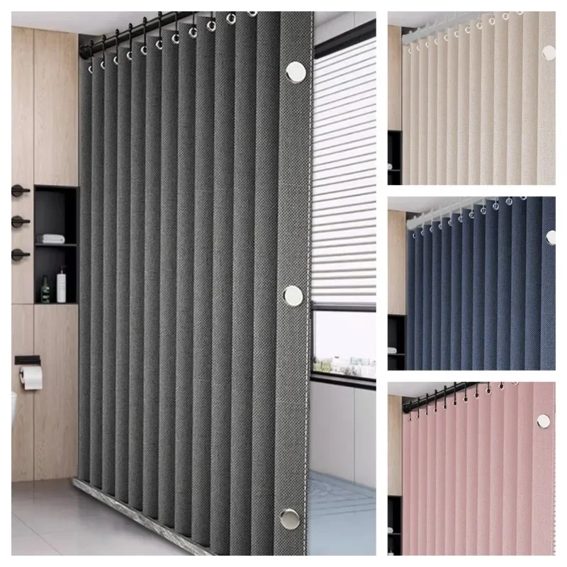 Waterproof Thick Linen Folding Curtain Mold-proof Solid Color Shower Curtain Suitable for Shower Curtains in Bathrooms