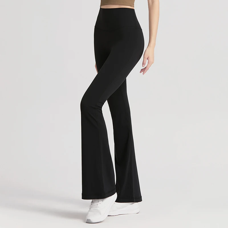 Adult Women Nylon High-waisted Bell Bottoms Dance Flare Long Trousers Fitness Black Gymnastics Flare Trousers