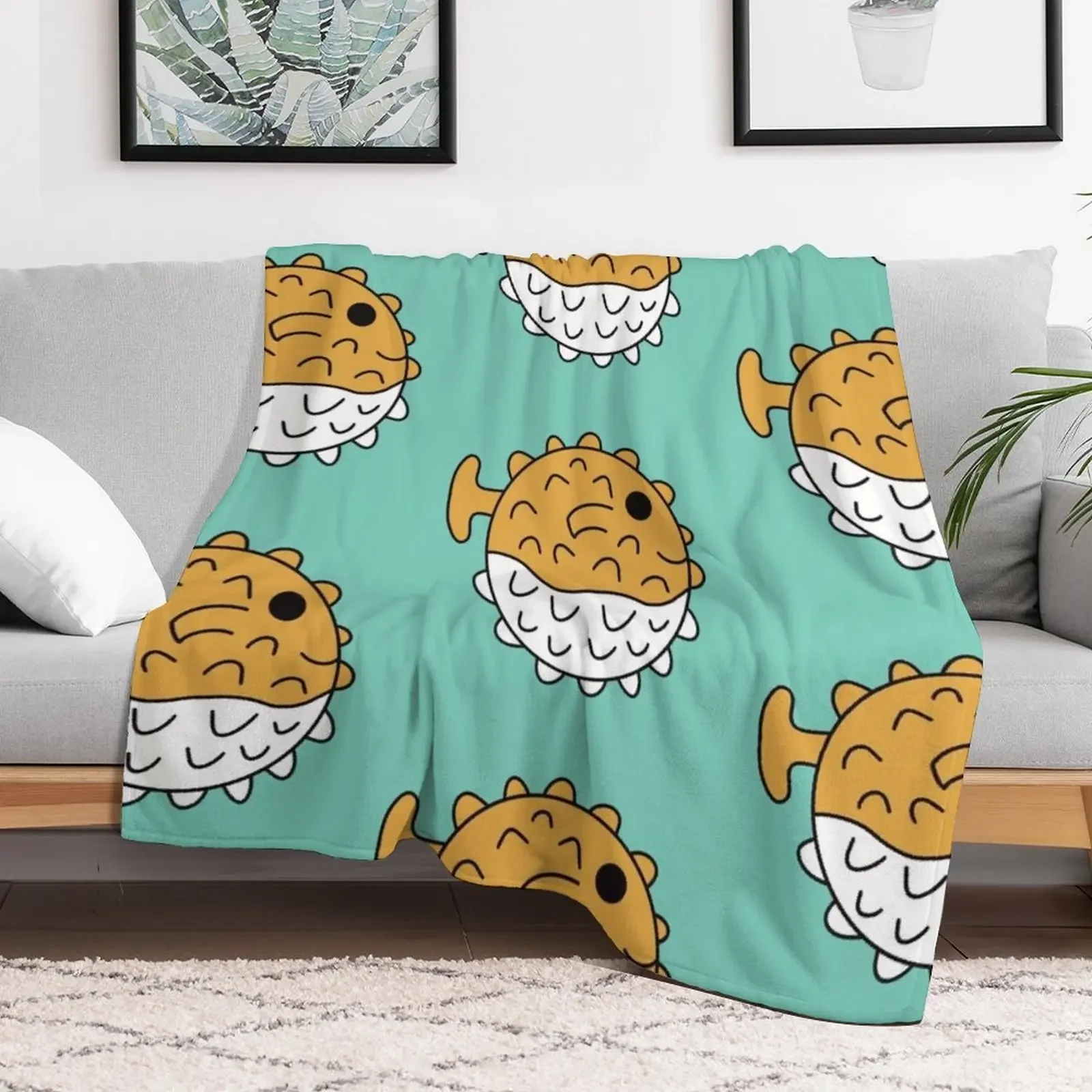 Cute Kawaii Pufferfish Throw Blanket Plaid Decorative Beds Bed Luxury Brand Blankets