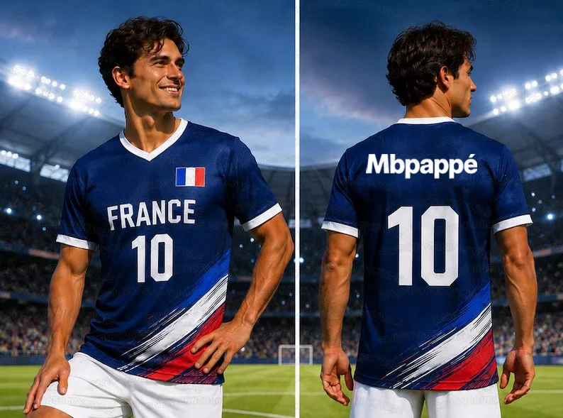 2026 Summer France Flag Print Soccer Jersey NO.10 Mbappé Men's Women's Quick Dry Sports Tees Soccer Fans Training T-shirt Tops