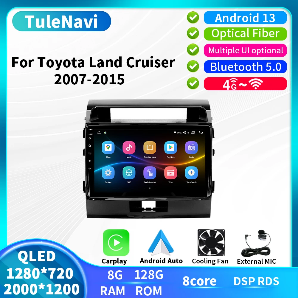 T7plus 2000*1200 Screen For Toyota Land Cruiser 200 2007 - 2015 Car Multimedia Player DSP RDS Radio Android Auto Carplay