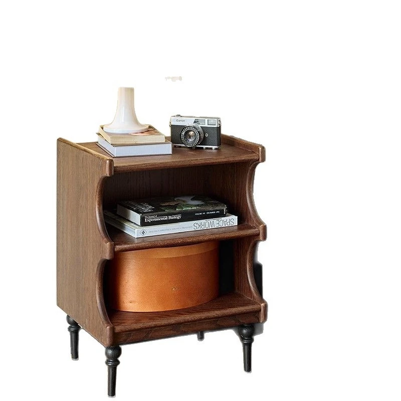 Retro solid wood bedside table household small apartment floor cabinet locker